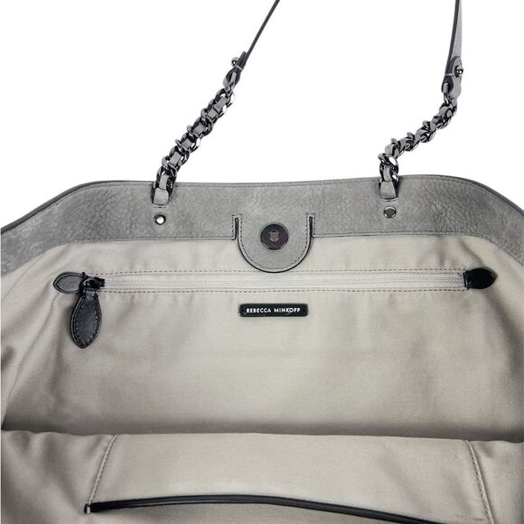 Rebecca Minkoff Chain-Trim Grey Suede Large Tote Bag - Picture 10 of 12